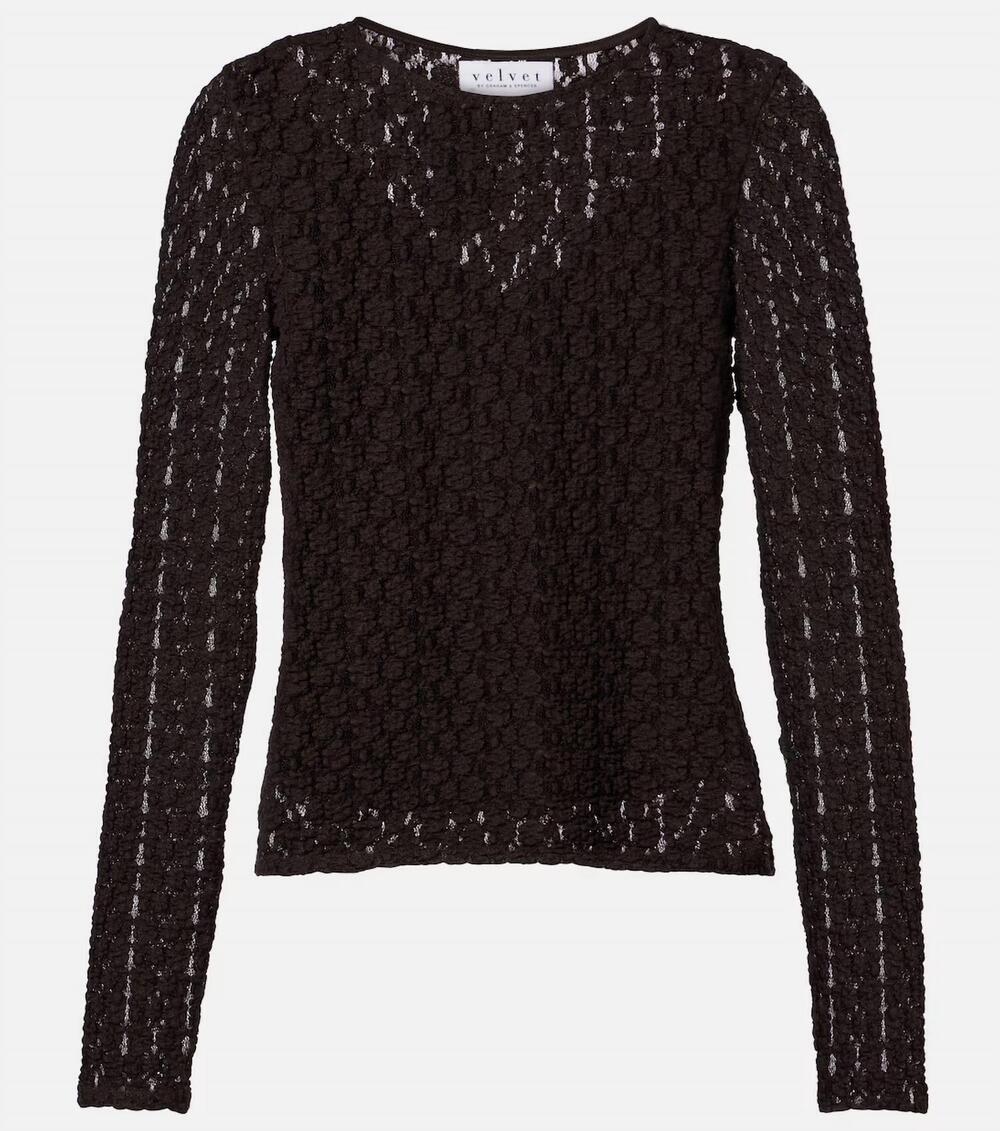 NEW VELVET BY GRAHAM & SPENCER women's tori lace top in black